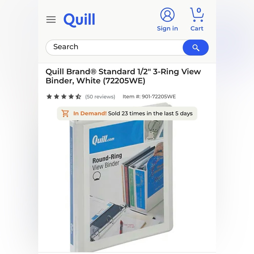Quill 1/2” White Three Ring Binders